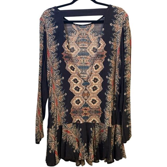 Free People Black Long Sleeve A-line Dress with Scoop Neck - Picture 2 of 4